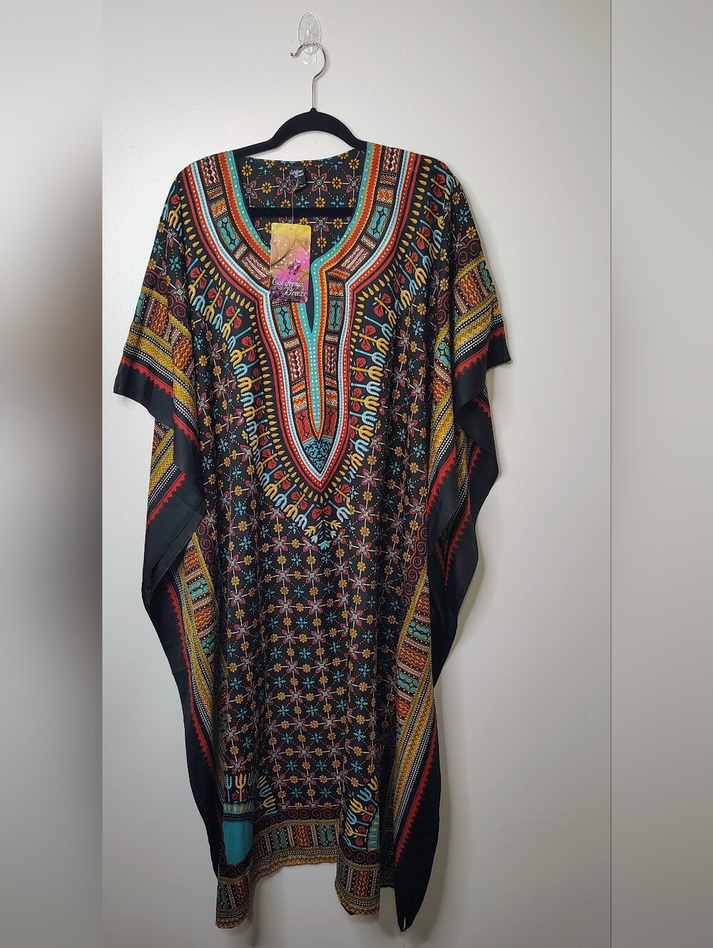 California Breeze NWT Free Size Tribal Print Caftan Kaftan Maxi Cover Up Dress